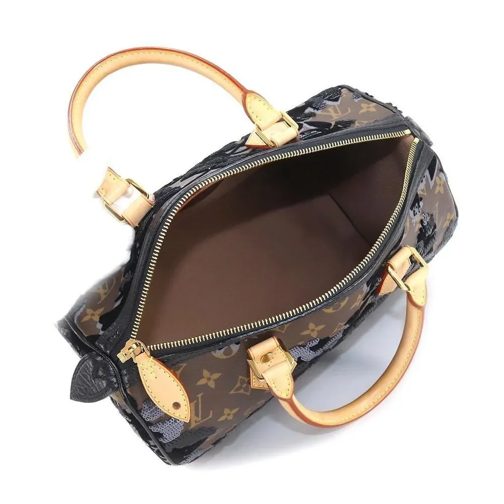 Louis Vuitton Monogram Fleur De Gees Speedy 30 Hand Bag Sequin Brown